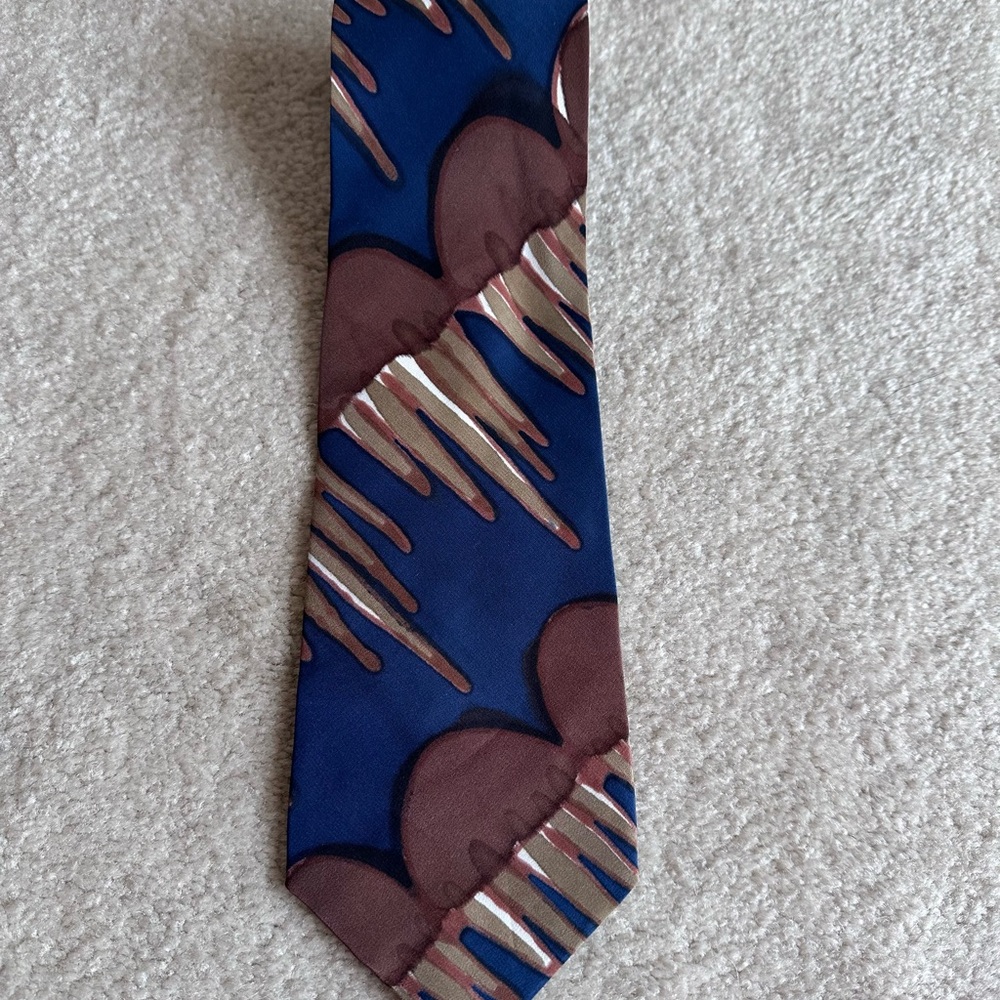 Stylish Blue and Brown Water-Color Men's Silk Tie